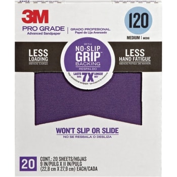 Image for 3M 27120TRI-20 9" x 11" 120 Grit Pro Grade No Slip Grip Sandpaper, Package Of 20 from HD Supply