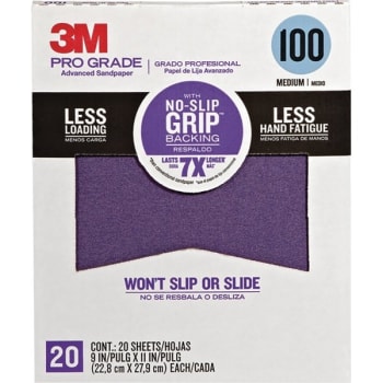 3M 27100TRI-20 9" x 11" 100 Grit Pro Grade No Slip Grip Sandpaper, Package Of 20