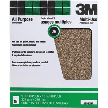 Image for 3M 88593NA 9" x 11" 36D Alox Sandpaper, Package Of 15 from HD Supply