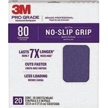 Image for 3m 27080tri-20 9" X 11" 80 Grit Pro Grade No Slip Grip Sandpaper, Package Of 20 from HD Supply