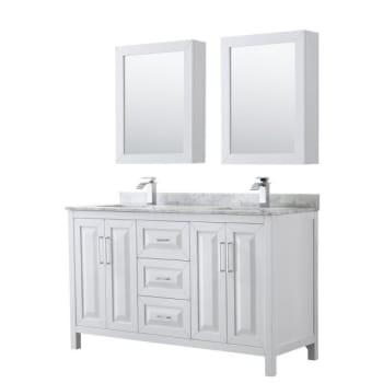 Wyndham Daria White Double Bath Vanity 60" With Square Sink & Medicine Cabinet