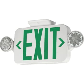 Hubbell Exit-Emergency Light, Universal Face, Green Letters, Remote Capacity