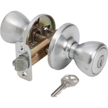 Kwikset® Tylo® Door Knob, Flat Ball, Entry, Grade 3, Metal, Satin Chrome