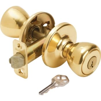 Kwikset® Tylo® Door Knob with SmartKey Security™, Flat Ball, Entry, Grade 3, Metal, Polished Brass