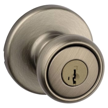 Image for Kwikset Tylo Antique Brass Keyed Entry Door Knob With Smartkey Security from HD Supply