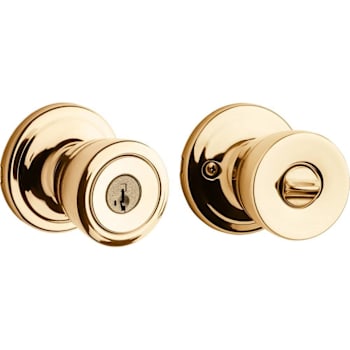Kwikset Abbey Polished Brass Keyed Entry Door Knob with SmartKey Security