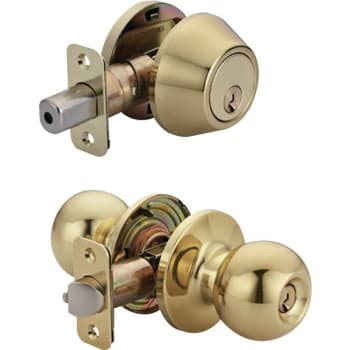 Image for Shield Security® 913808 Round Ball Deadbolt/Entry Combo, 2.375/2.75" Backset, Grade 3, Brass from HD Supply