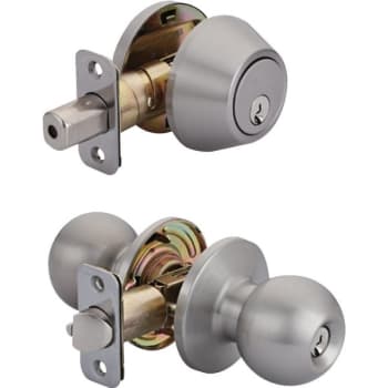 Image for Shield Security® 913819 Round Ball Deadbolt/Entry Combo, 2.375/2.75" Backset, Grade 3, Satin Nickel from HD Supply
