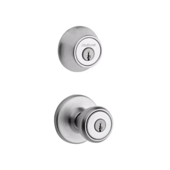 Kwikset Tylo Satin Chrome Keyed Entry Knob And Single Cylinder Deadbolt Combo