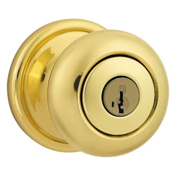 Kwikset Hancock Polished Brass Keyed Entry Door Knob with SmartKey Security