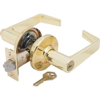 Image for Kwikset® Kingston Door Lever with SmartKey Security, Entry, Grade 2, Brass from HD Supply