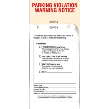 Parking Violation Tags, Two-Part, Custom, Pack Of 500