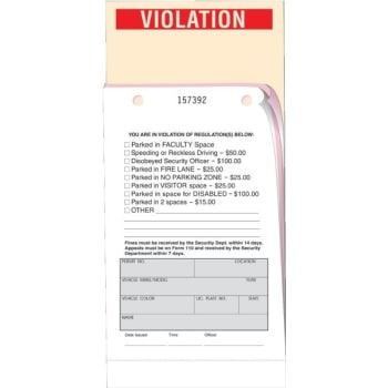Parking Violation Tags, Three-Part, Book Of 35