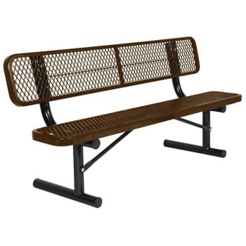 Ultrasite® 6' Portable Park Bench, Thermoplastic Coated Steel, Diamond Pattern - Brown