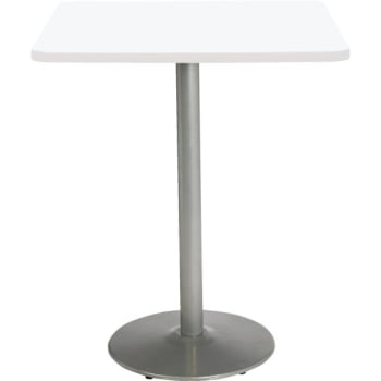 KFI 36" Square Pedestal Table W/Designer White Top, Round Silver Base, Bistro H