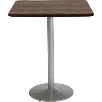 KFI 30" Square Pedestal Table W/Studio Teak Top, Round Silver Base, Bistro Heig