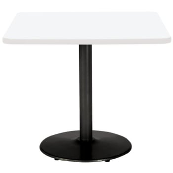 Kfi 30" Square Pedestal Table With Designer White Top, Round Black Base