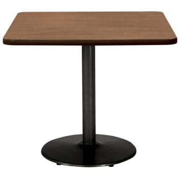 Kfi 42" Square Pedestal Table With River Cherry Top, Round Black Base