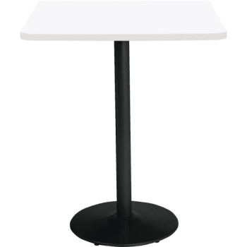 KFI 36" Square Pedestal Table W/Designer White Top, Round Black Base, Bistro Ht