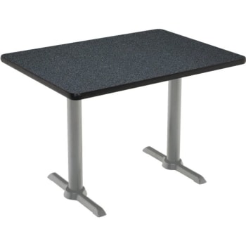 KFI 30" x 48" Pedestal Table With Graphite Nebula Top, Silver T-leg Base