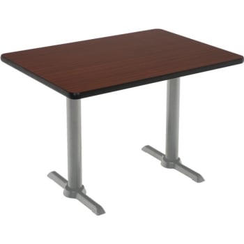KFI 30" x 60" Pedestal Table With Mahogany Top, Silver T-leg Base
