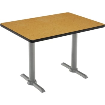 Image for KFI 30" x 60" Pedestal Table With Medium Oak Top, Silver T-leg Base from HD Supply