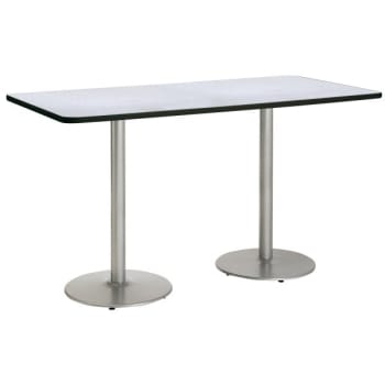 Kfi 36" X 96" Pedestal Table W/grey Nebula Top, Round Silver Base. Bistro Heig