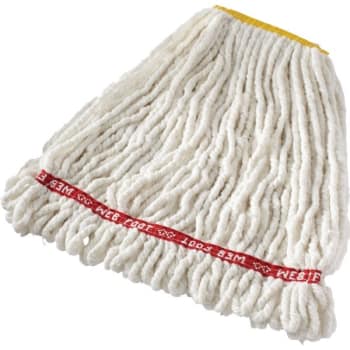 Image for Rubbermaid® Web Foot™ 16 Oz Blend Shrinkless Wet Mop Head (White) w/ 1 in Headband (Yellow) (6-Pack) from HD Supply