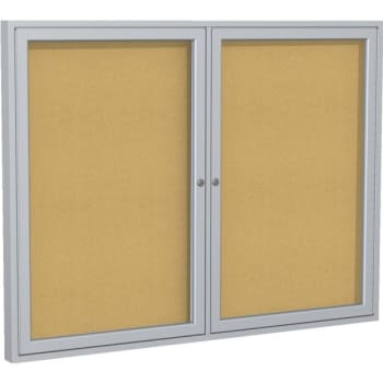 Ghent® 2 Door Enclosed Natural Cork Bulletin Board With Satin Frame, 3'h X 4'w