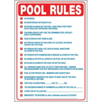 HY-KO "Pool Rules" Sign, Polyethylene, 19" x 27", Package of 5