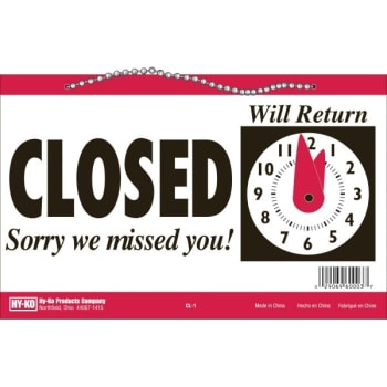 HY-KO "Open"/"Closed" With Manual Clock Sign, Plastic, 7" x 9-1/2", Package Of 3