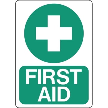 Image for HY-KO "First Aid" Sign, White/Green Plastic, 10" x 6", Package of 5 from HD Supply