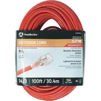 Image for Southwire 100 Ft 14/3 Sjtw Medium-Duty 13 Amp Extension Cord W/lighted End from HD Supply