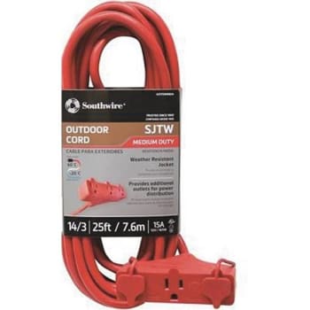 Image for Southwire 25 Ft 14/3 Outdoor Triple Outlet Sjtw Extension Cord, Red from HD Supply