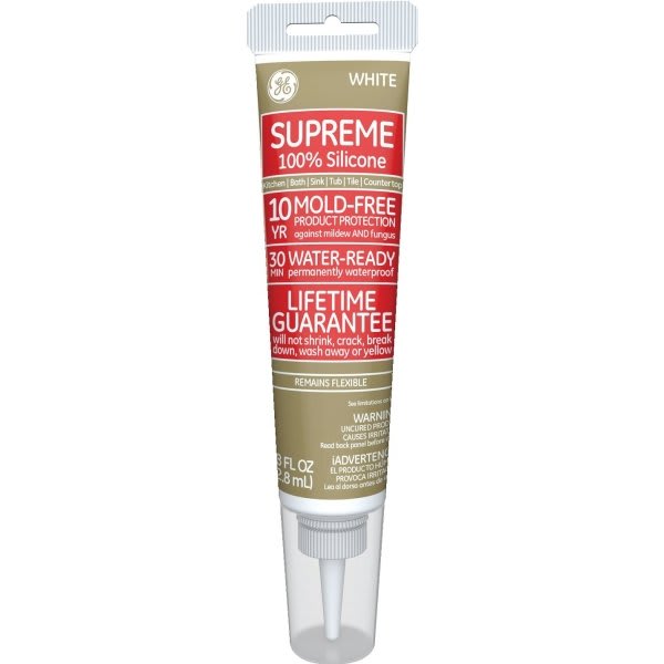 GE 2.8 Oz Supreme Silicone Kitchen And Bath Caulk, White, Case Of 12