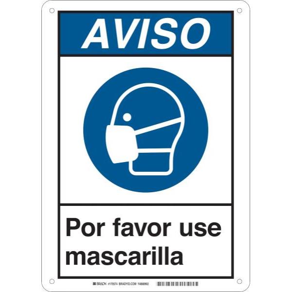 Brady® Spanish Please Wear A Mask Aluminum Sign, 14h X 10w | HD Supply