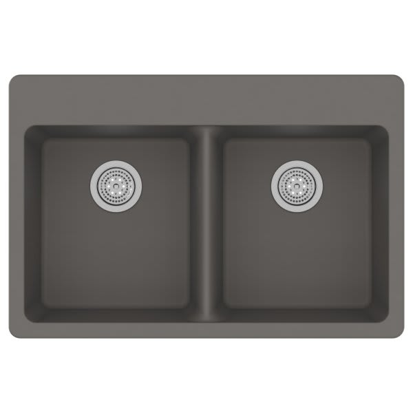 Dual Mount Granite Composite 33 in. L x 22 in. L x 9.5 in. 0-5 Faucet Holes Double Equal Bowl Kitchen Sink in Black