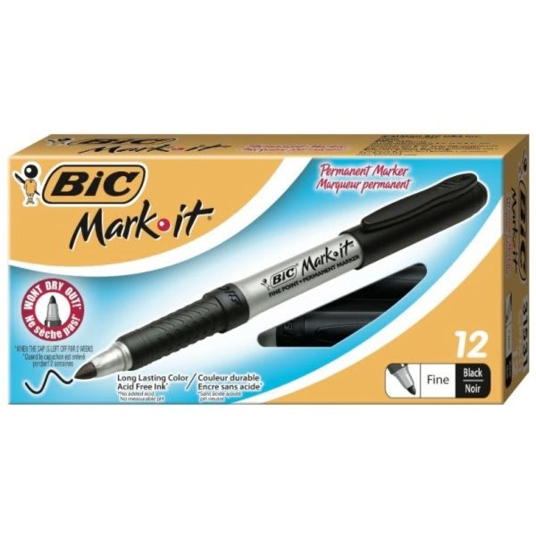 BIC Mark it Chisel Tip Permanent Markers Black Pack Of 12 - Office