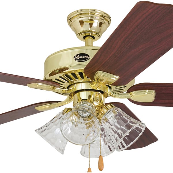 Seasons 52" DualMount Ceiling Fan Polished Brass Tulip Light Kit HD