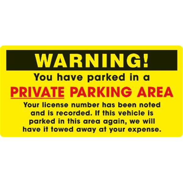 Violation Parking Sticker "Warning Private Parking" 6x3", Yellow, Package Of 100 HD Supply