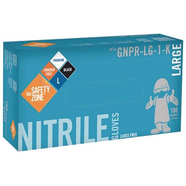 The Safety Zone Black Large Nitrile Gloves 5.3 Mil Disposable Package