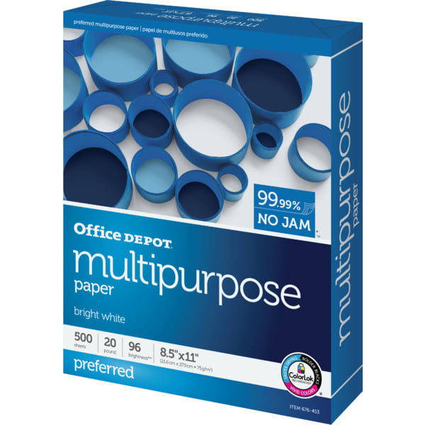 Office Depot Brand Multipurpose Paper, 94 US Brightness, 81/2 x 11