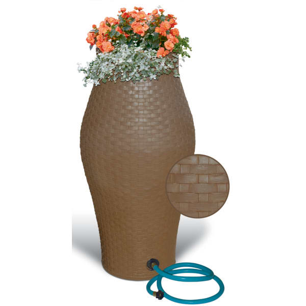 Emsco Rescue 60 Gallon Basket Weave Urn Rain Barrel With Planter 60 Gallon Basket Weave Urn Rain Barrel
