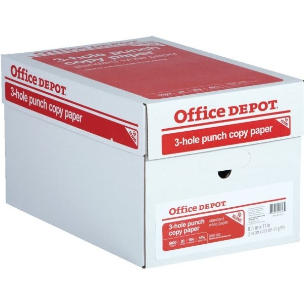 Office Depot® Brand Copy & Print Paper, 3-Holes, 8-1/2 X 11