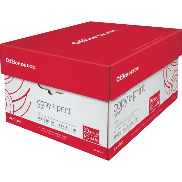 Office Depot Brand Copy & Print Paper, 81/2" x 14", Case Of 10 Reams