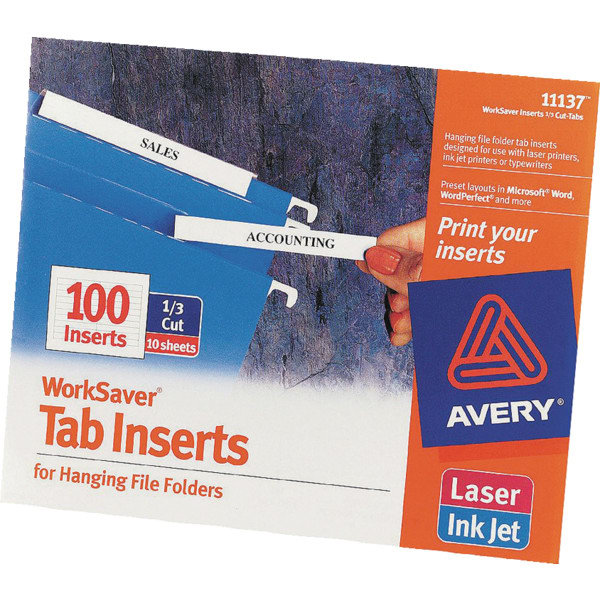 Avery Worksaver Tab Inserts For Hanging Folders White 1 3 Cut Pack Of