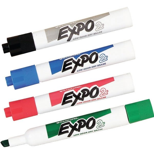  EXPO Low-Odor Dry Erase Markers, Chisel Tip, Assorted Colors,  4-Count : Office Products