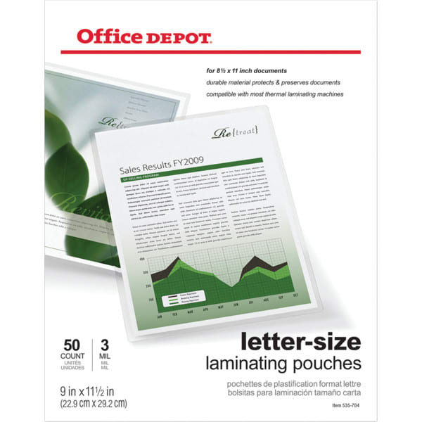Office Depot Brand Laminating Pouches, Size 3 Mil, 9" x 111/2", Pack