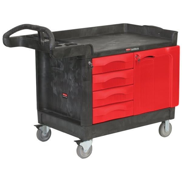 Rubbermaid Black Trademaster Cart With 4-Drawer & Cabinet
