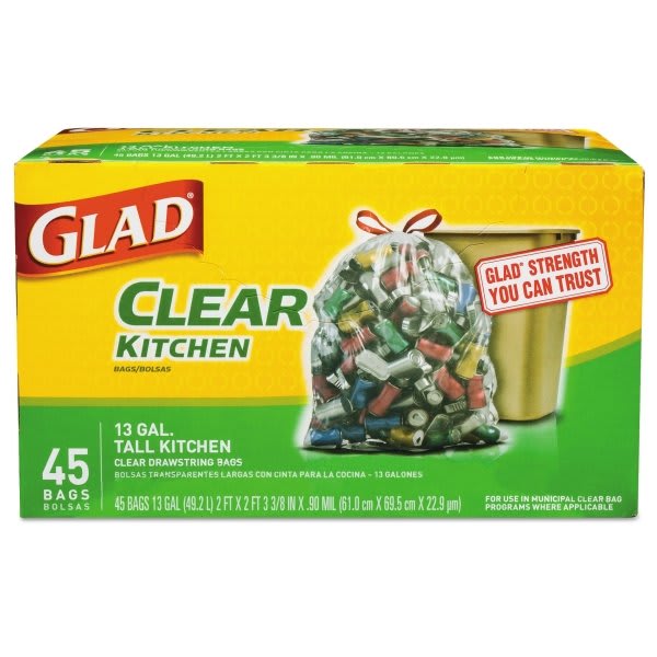 Recycling Tall Kitchen Drawstring Trash Bags Clear 13 Gal 45 Bx